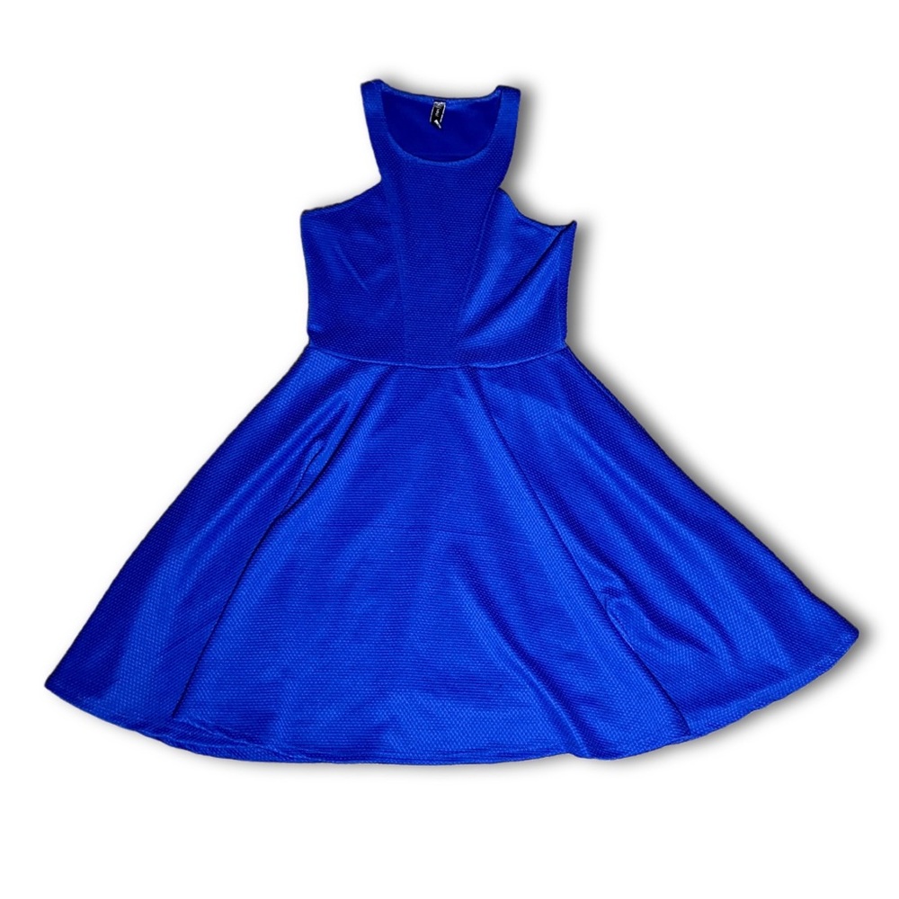 Poof Couture Fit & Flare Blue Racerback Midi Dress